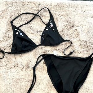 Malizia by La Perla Black Bikini top and bottom.  Sequin embellished.